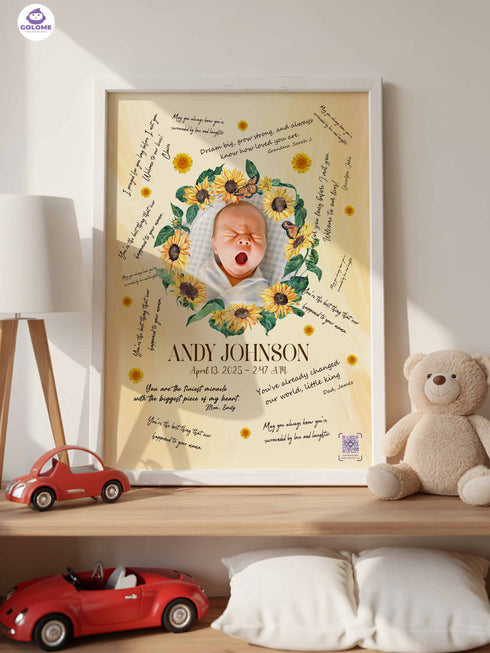 Personalized Wishes for Baby Poster – Custom Photo & Text – Baby Shower Guestbook Keepsake with Bible Verse